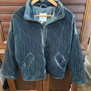Avec Les Filles Teal Quilted Velvet Puffer Jacket
